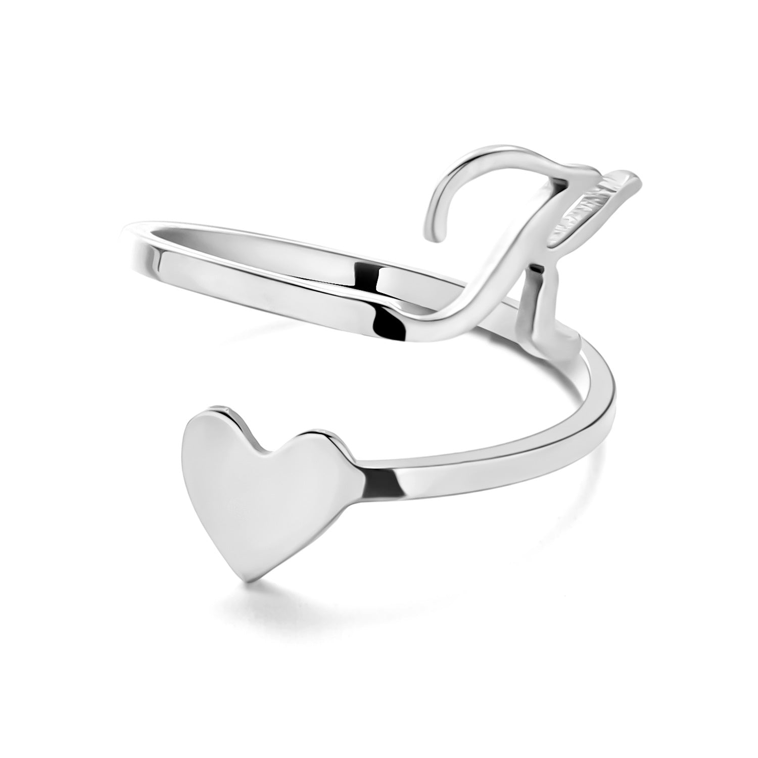 Simple Letter Three-dimensional Loving Heart With Opening Adjustable Ring - FASHIONKULTUR