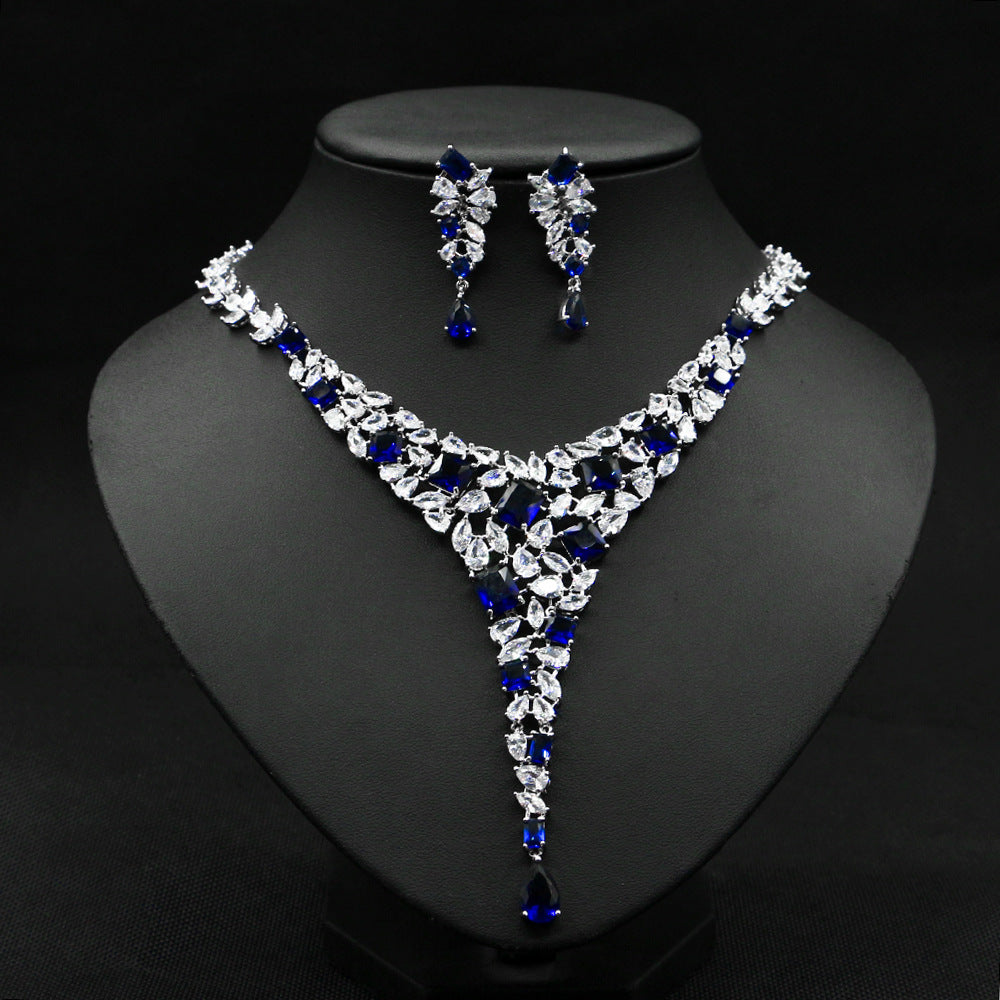 Colorful Zircon Necklace Set Wedding Dress Wedding Earring Accessories - FASHIONKULTUR