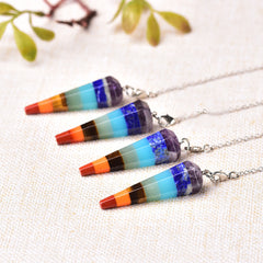 Natural Crystal Seven-color Gemstone Pendulum Ore Pendant