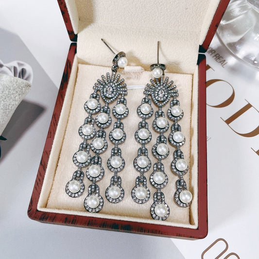 Micro Inlay Zircon Style Beaded Fringe Earrings - FASHIONKULTUR