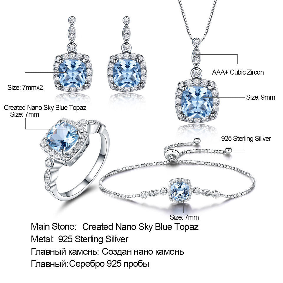 925 Sterling Silver Necklace Sky Blue Topaz Four-Piece Set - FASHIONKULTUR