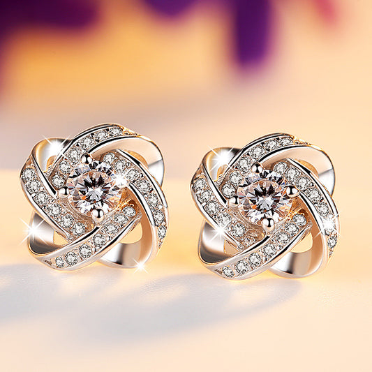 S925 Sterling Silver Stud Earrings with Diamond Stud Earrings - FASHIONKULTUR