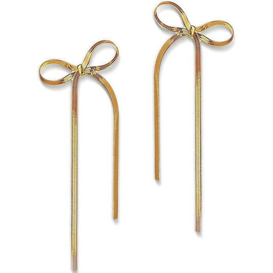 Stainless Steel Jewelry Wholesale Non-tarnish Herringbone Bow Earrings Hypoallergenic 18k Gold Plated Ribbon Bow Bowknot Earring - FASHIONKULTUR