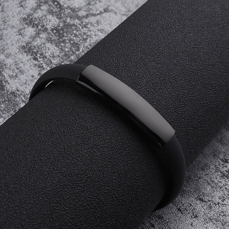 Fashion Jewelry Silicone Rubber Black Bar Stainless Steel Men Bracelet Bangle - FASHIONKULTUR