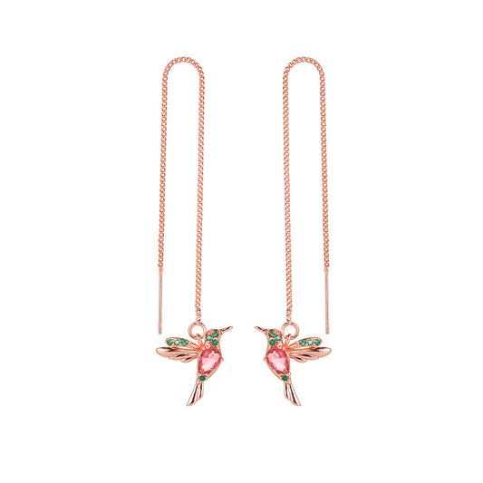 Fashion Jewelry New Unique Little Bird Drop Long Hanging Hummingbird Earrings For Women Elegant Girl Tassel Crystal Pendant Earring Jewelry