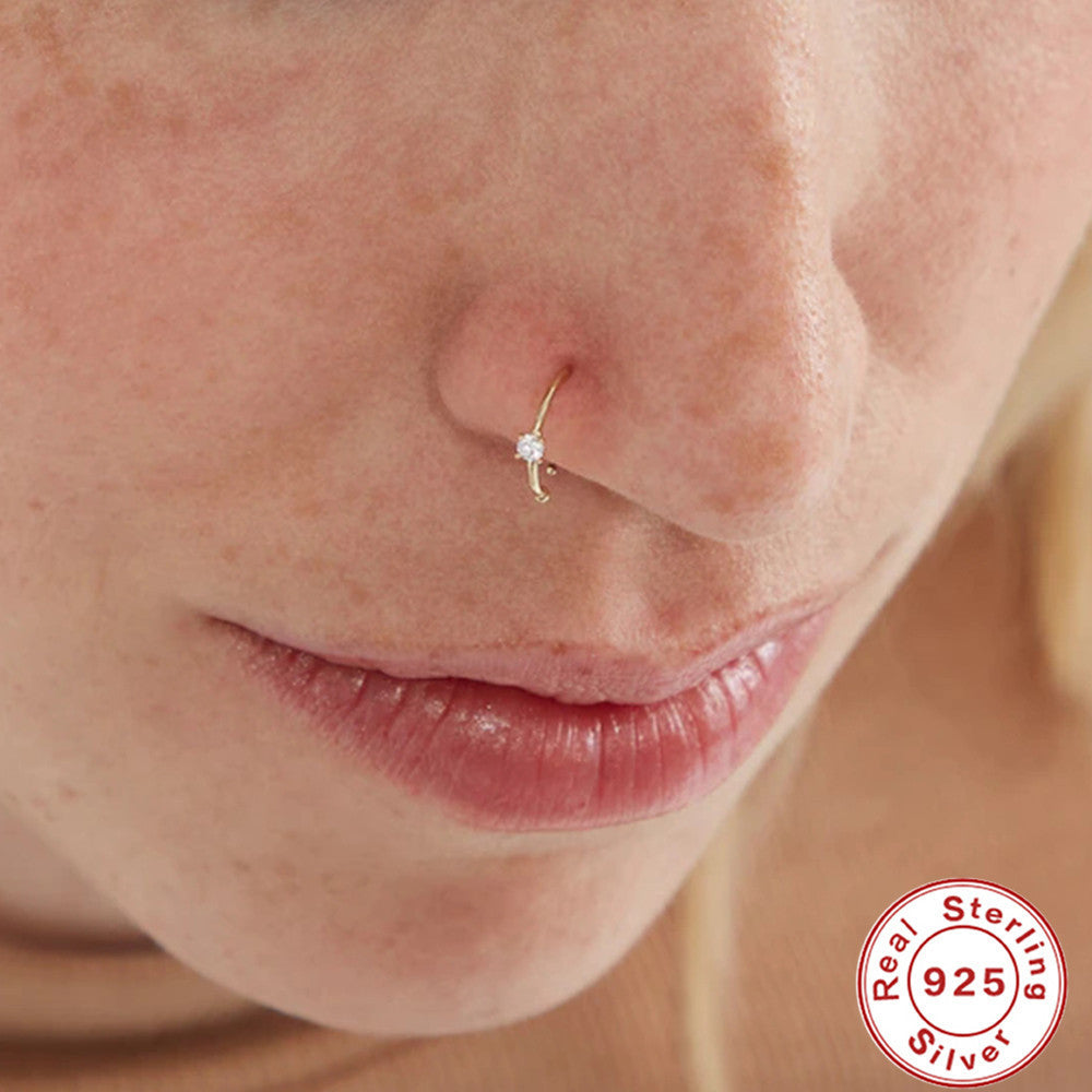 Sterling Silver Diamond Body Piercing Jewelry Nose Ring - FASHIONKULTUR