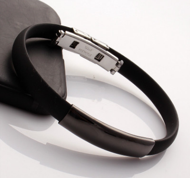 Fashion Jewelry Silicone Rubber Black Bar Stainless Steel Men Bracelet Bangle - FASHIONKULTUR