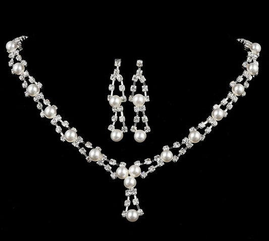 Simple bride jewelry full drill pearl necklace, wedding Rhinestone Necklace, married two sets of women - FASHIONKULTUR