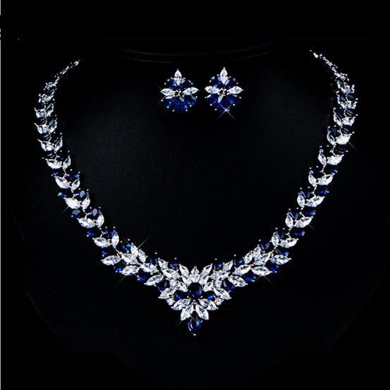 Zircon Flower Stud Necklace Set - FASHIONKULTUR