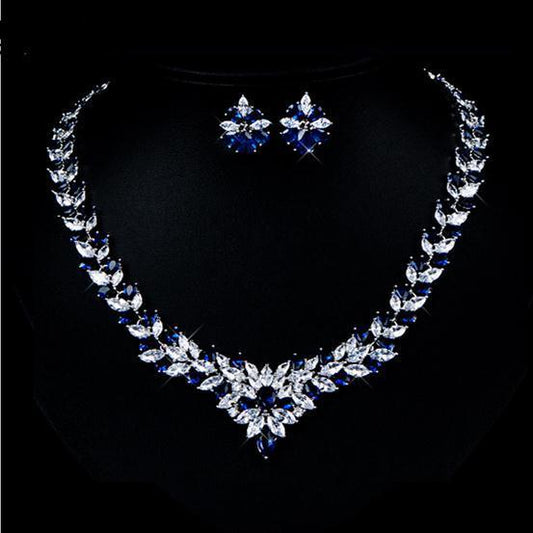 Zircon Flower Stud Necklace Set - FASHIONKULTUR