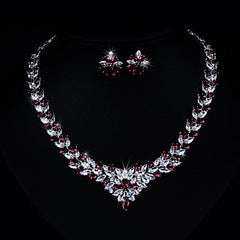 Zircon Flower Stud Necklace Set - FASHIONKULTUR