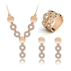 Three-piece set of happiness crystal earrings and ring - FASHIONKULTUR