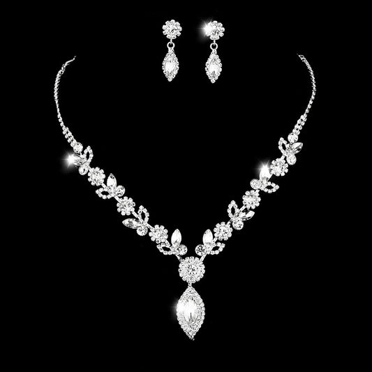 Bridal White Crystal Floral Jewelry Set - FASHIONKULTUR