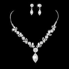 Bridal White Crystal Floral Jewelry Set - FASHIONKULTUR