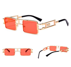 mens rectangular sunglasses steampunk men metal frame gold black red flat top square sun glasses for women - FASHIONKULTUR