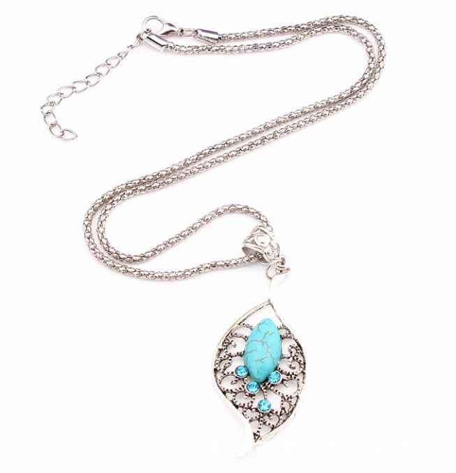 Pattern vintage earrings necklace diamond carving turquoise jewelry hollow - FASHIONKULTUR