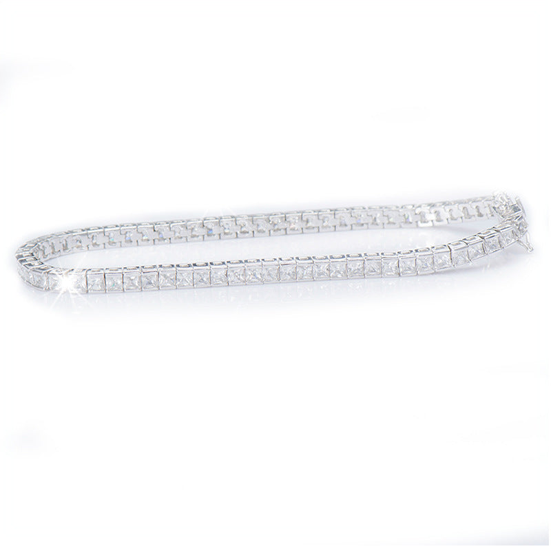 Sterling Silver Bracelet With Square Diamonds And Electroplated Real Gold - FASHIONKULTUR