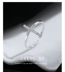 European And American Simple INS Style Cross Open Ring Female 925 Sterling Silver Niche Design