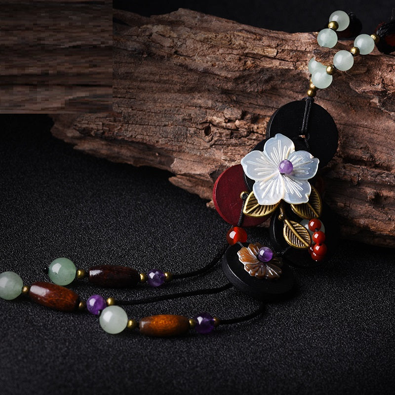 Long Elegant Necklace Wood Piece Creative Handmade Ornament Women - FASHIONKULTUR