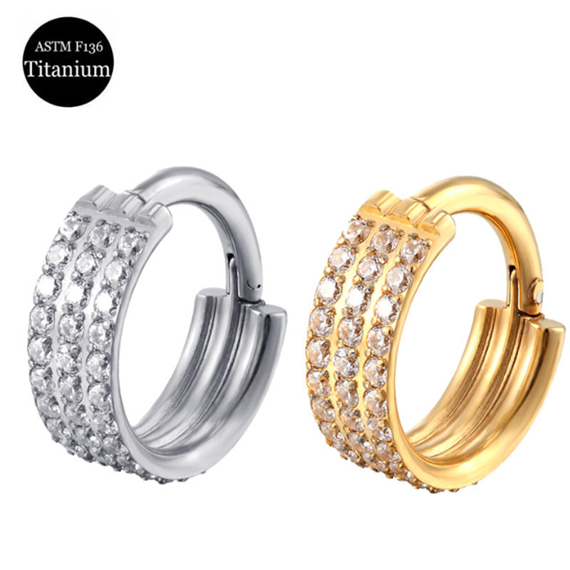 Titanium Nose Ring Double-layer Piercing Earrings Inlaid Zircon - FASHIONKULTUR