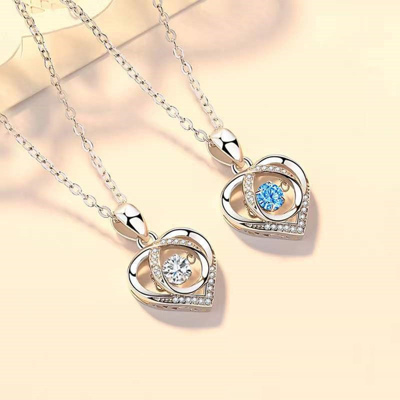 S925 Beating Heart-shaped Necklace Women Luxury Love Rhinestones Necklace Jewelry Gift For Valentine's Day - FASHIONKULTUR