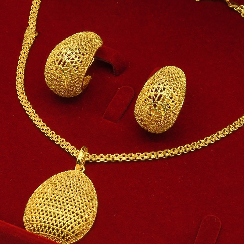 24K Gold Plated Two Pieces Copper Jewelry Suit Geometric Necklace Earrings - FASHIONKULTUR