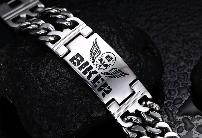 Vnox Biker Bracelets Men - FASHIONKULTURs Jewelry 316L Stainless Steel Skull Double Chain Charm Gift - FASHIONKULTUR