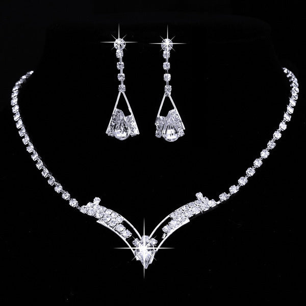 Fashion Korean water drop, bride necklace, earring set, silver plated wedding jewelry 2 sets - FASHIONKULTUR