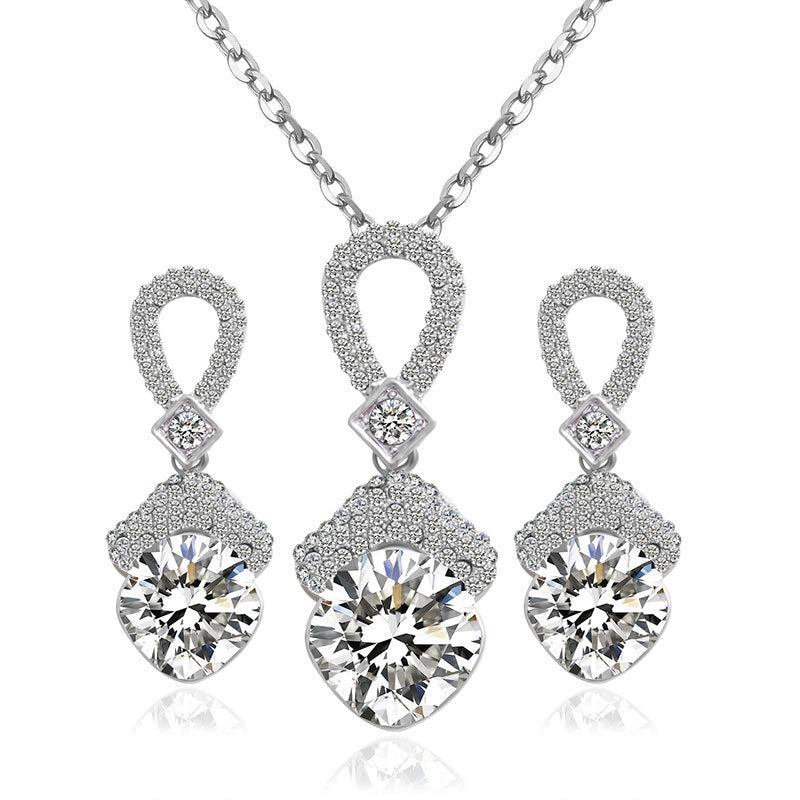 S010 Bride Necklace Earrings Set East Accessories 2 Sets Of Zircon Bride Jewelry Necklace Set - FASHIONKULTUR