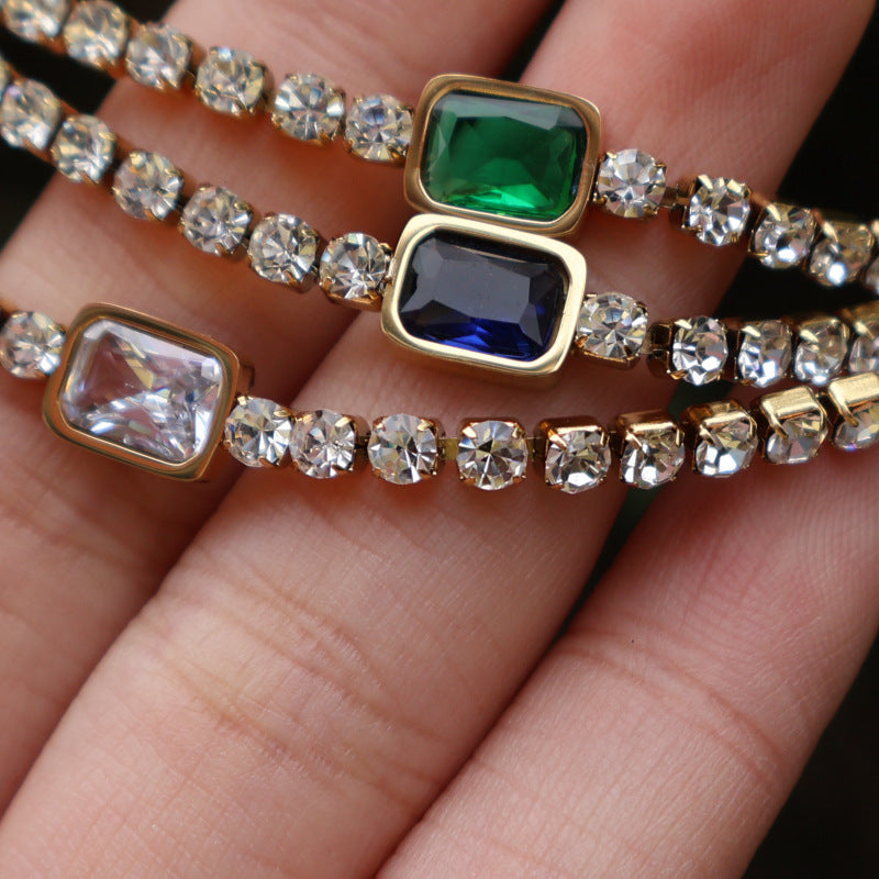 Tennis Zircon Light Luxury Emerald Stainless Steel Plated 18K Gold Necklace - FASHIONKULTUR