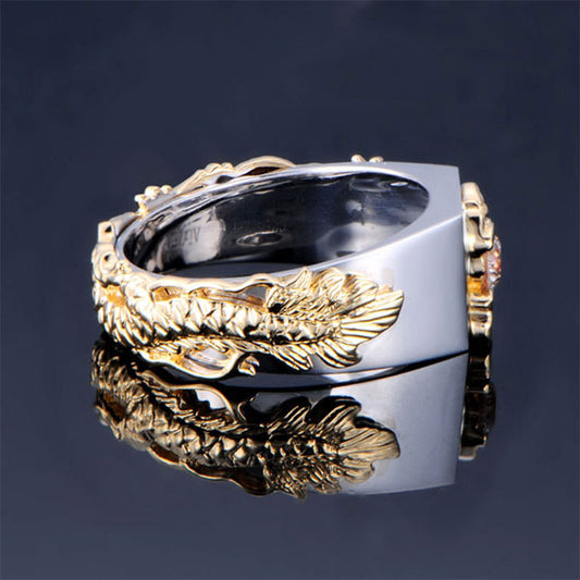 New Men's Domineering Dragon Pattern Two-color Zircon Rhinestone Ring Fashion Punk Hip Hop - FASHIONKULTUR