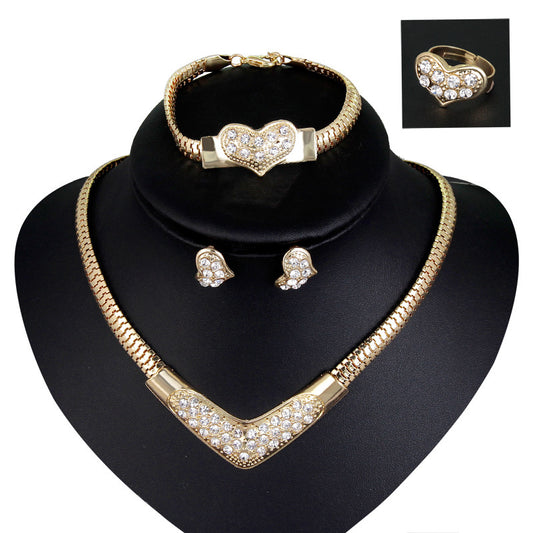 New European and American necklaces, earrings, hand ornaments, four sets of bridal wedding party jewelry manufacturers direct sales - FASHIONKULTUR