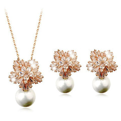 Korean temperament luxury high-grade pearl necklace earrings set with zircon jewelry micro all-match fashion bride