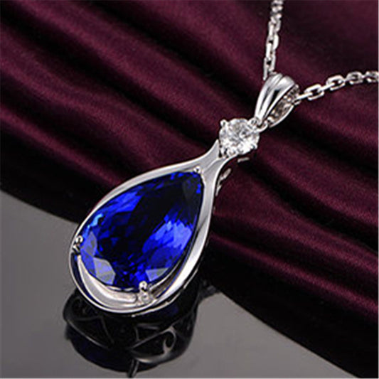 Angel Eyes Blue Crystal Sapphire Tanzanite Pendant Necklaces For Women Jewelry Bijoux Party Fashion Gifts