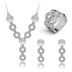 Three-piece set of happiness crystal earrings and ring - FASHIONKULTUR