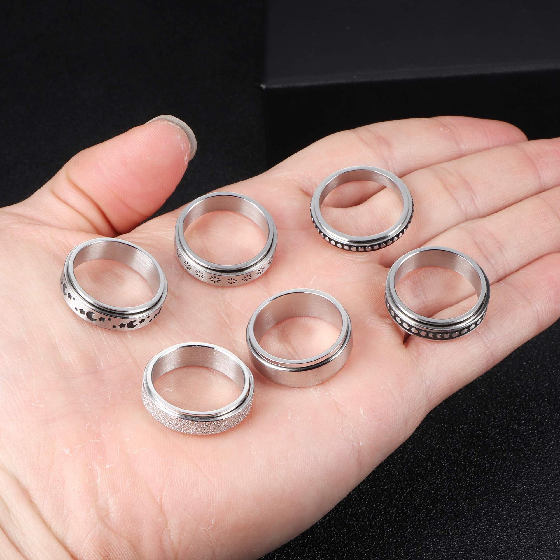 Stainless Steel Rotatable Spinner Ring Moon Stars Relieve Anxiety Rings - FASHIONKULTUR