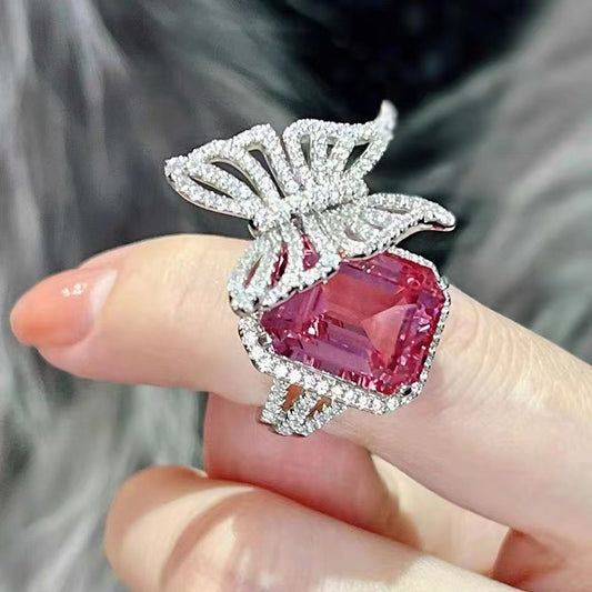 Women's Cool Pink Diamond Butterfly Ring