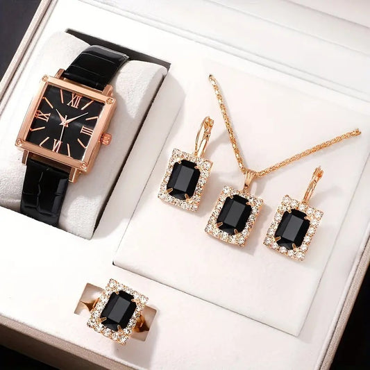 Square Belt Watch Gem Bracelet Suit - FASHIONKULTUR