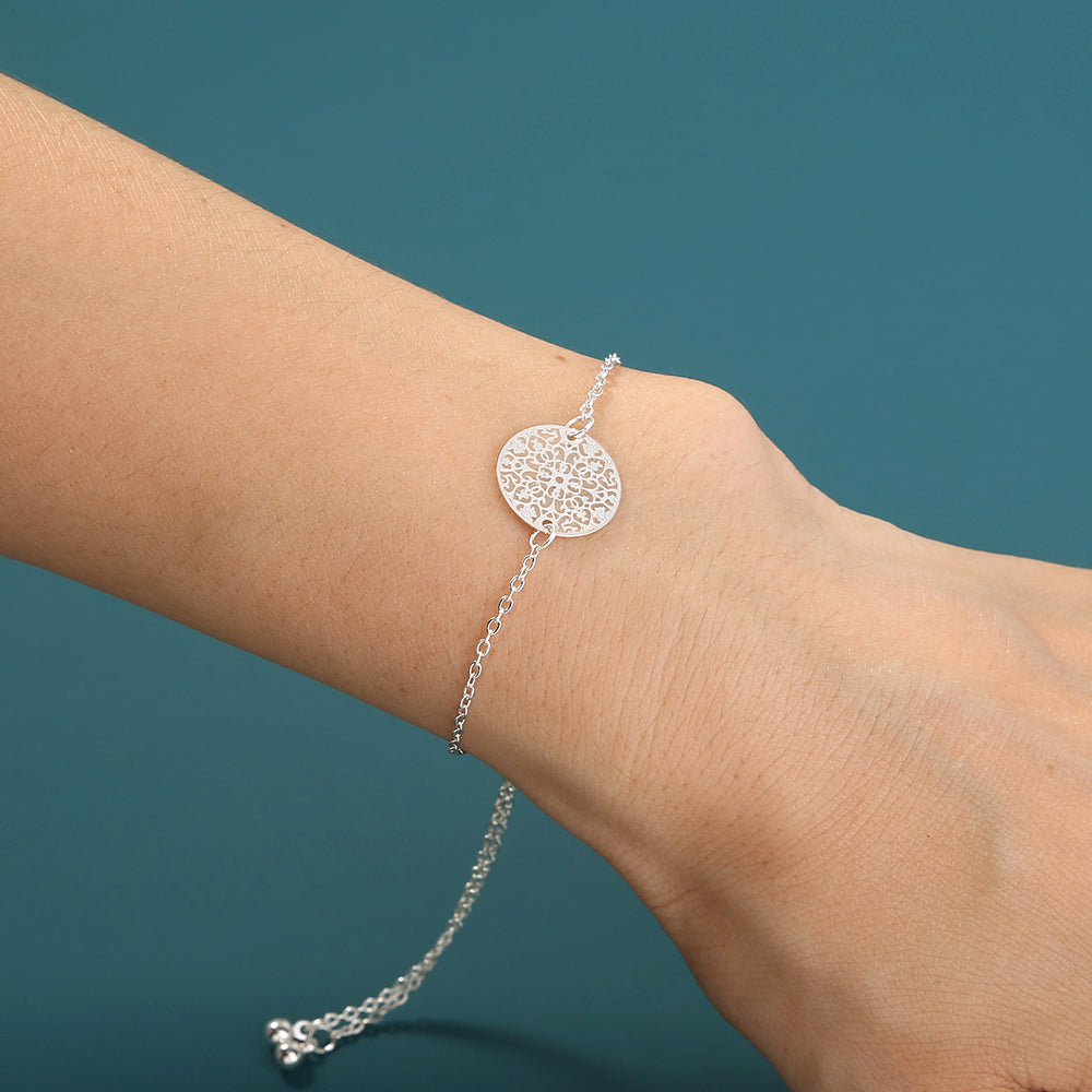 Silver Round textured glow-in-the-dark shrink bracelet - FASHIONKULTUR