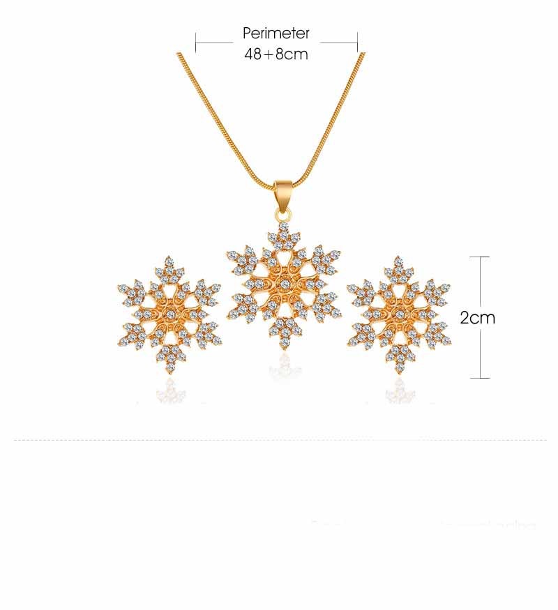 Simple Full Diamond Snowflake Necklace Earring Set - FASHIONKULTUR