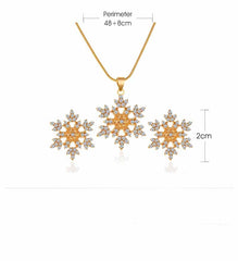 Simple Full Diamond Snowflake Necklace Earring Set - FASHIONKULTUR