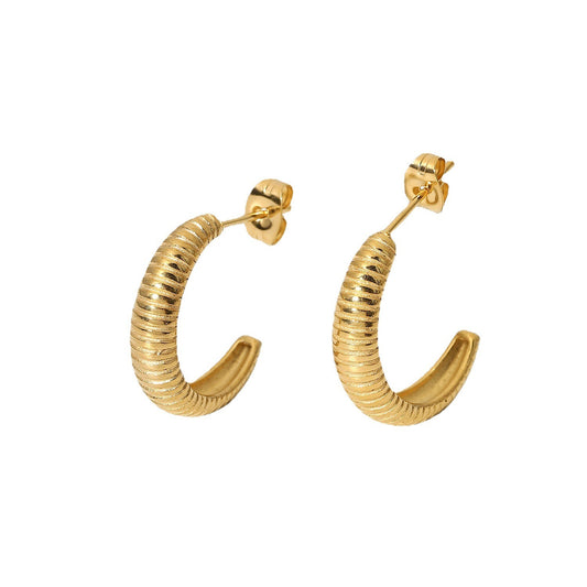 18K Gold-plated Croissant Earrings Stainless Steel Thin C-shaped Hoop Earrings Female Jewelry - FASHIONKULTUR