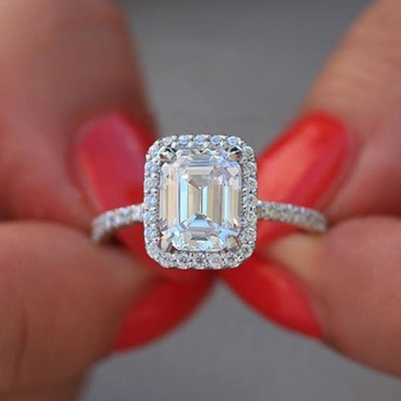 New 3.5 Carat Emulation Diamond Rectangle Princess Ring - FASHIONKULTUR