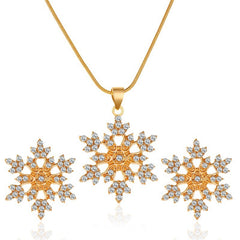 Simple Full Diamond Snowflake Necklace Earring Set - FASHIONKULTUR