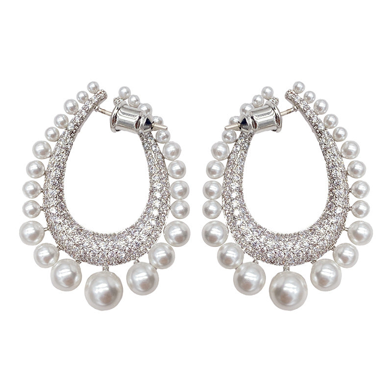 Full Diamond Row Of Pearl Drop Earrings Female Pearl Diamond Detachable Earrings - FASHIONKULTUR