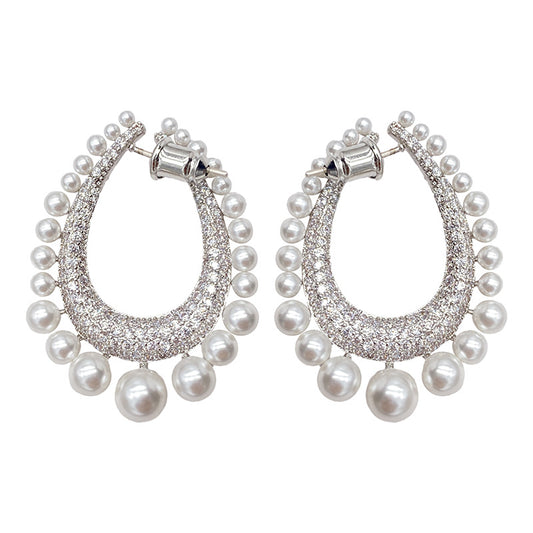 Full Diamond Row Of Pearl Drop Earrings Female Pearl Diamond Detachable Earrings - FASHIONKULTUR