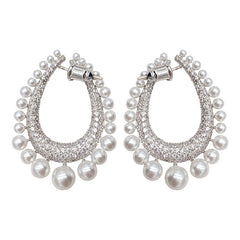 Full Diamond Row Of Pearl Drop Earrings Female Pearl Diamond Detachable Earrings - FASHIONKULTUR