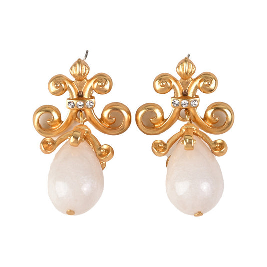 Vintage Niche Retro Affordable Luxury White Colored Glaze Earrings