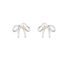 925 Sterling Silver Stud Earrings Light Luxury Shell Pearls Bow Special-interest Design