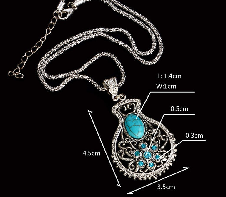 Pattern vintage earrings necklace diamond carving turquoise jewelry hollow - FASHIONKULTUR